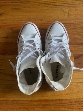 Converse White High-Top Sneakers with Red Trim